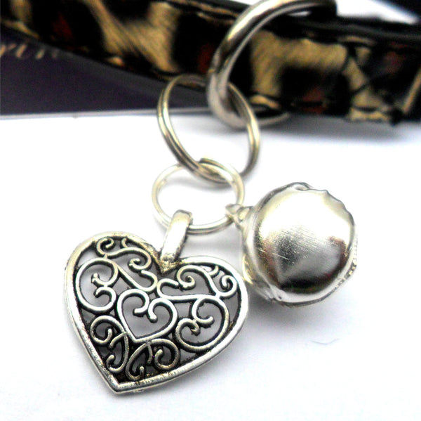 Filigree Heart & Bell Cat Collar Charm