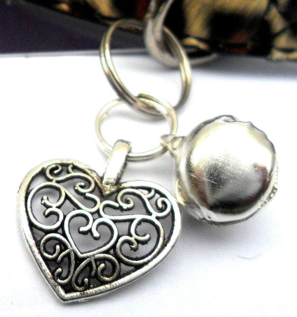 Filigree Heart & Bell Cat Collar Charm