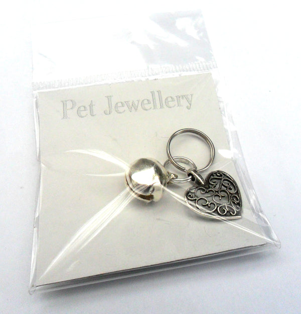 Filigree Heart & Bell Cat Collar Charm