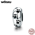 WOSTU Real 925 Sterling Silver Pet Dog Footprint Spacer Stopper Beads fit Wostu Original Charm Bracelet Jewelry Gift CQC594
