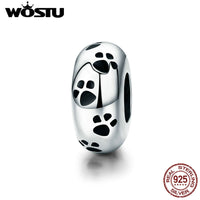 WOSTU Real 925 Sterling Silver Pet Dog Footprint Spacer Stopper Beads fit Wostu Original Charm Bracelet Jewelry Gift CQC594 -  - Molly Brands - Molly Brands
