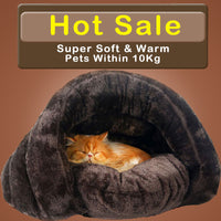 Warm Cat Sleeping Bags Pet Beds Half Cover Winter Nest Kitty House Cats Bed Brown 2 Size #K - Bedding - Molly Brands - Molly Brands