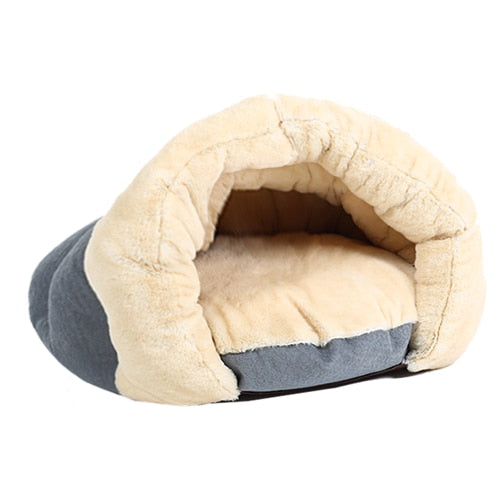 Warm Cat Sleeping Bags Pet Beds Half Cover Winter Nest Kitty House Cats Bed Brown 2 Size #K - Bedding - Molly Brands - Molly Brands